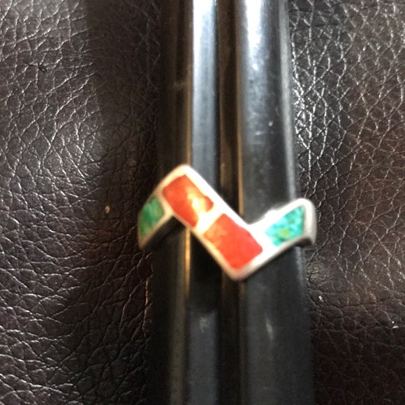 Vintage Jewelry - Turquoise and coral Navajo Sterling ring